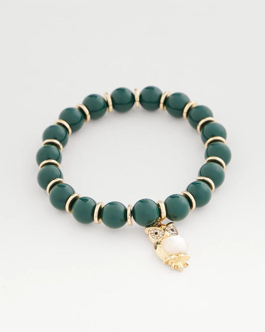 Chico's Green & Gold Beaded Charm Bracelet