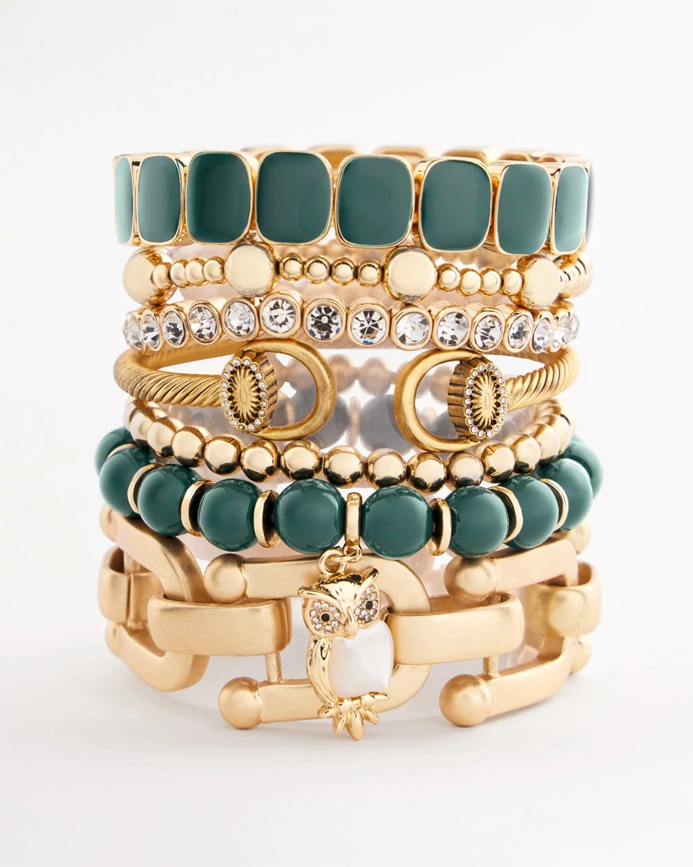 Chico's Green & Gold Beaded Charm Bracelet