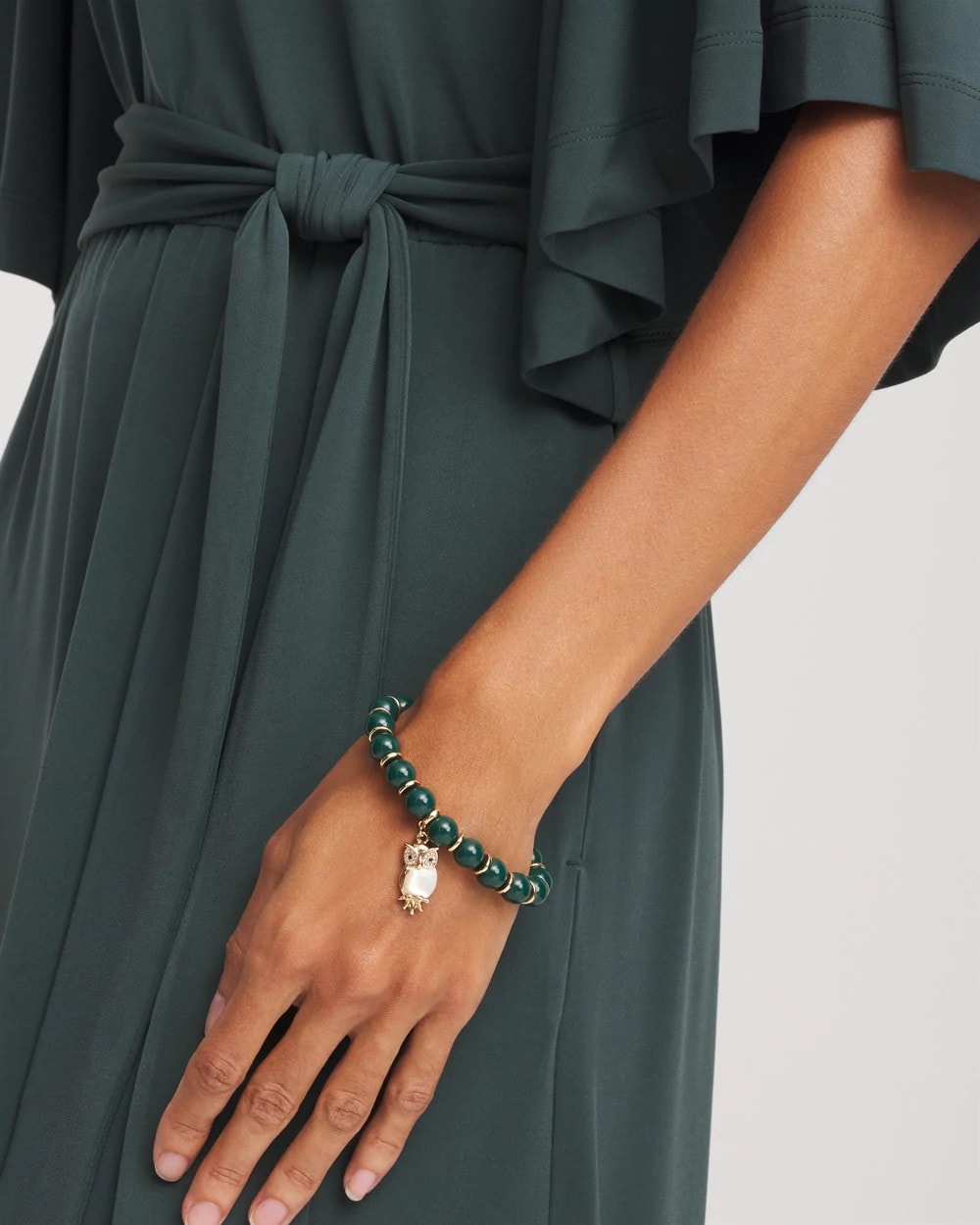 Chico's Green & Gold Beaded Charm Bracelet