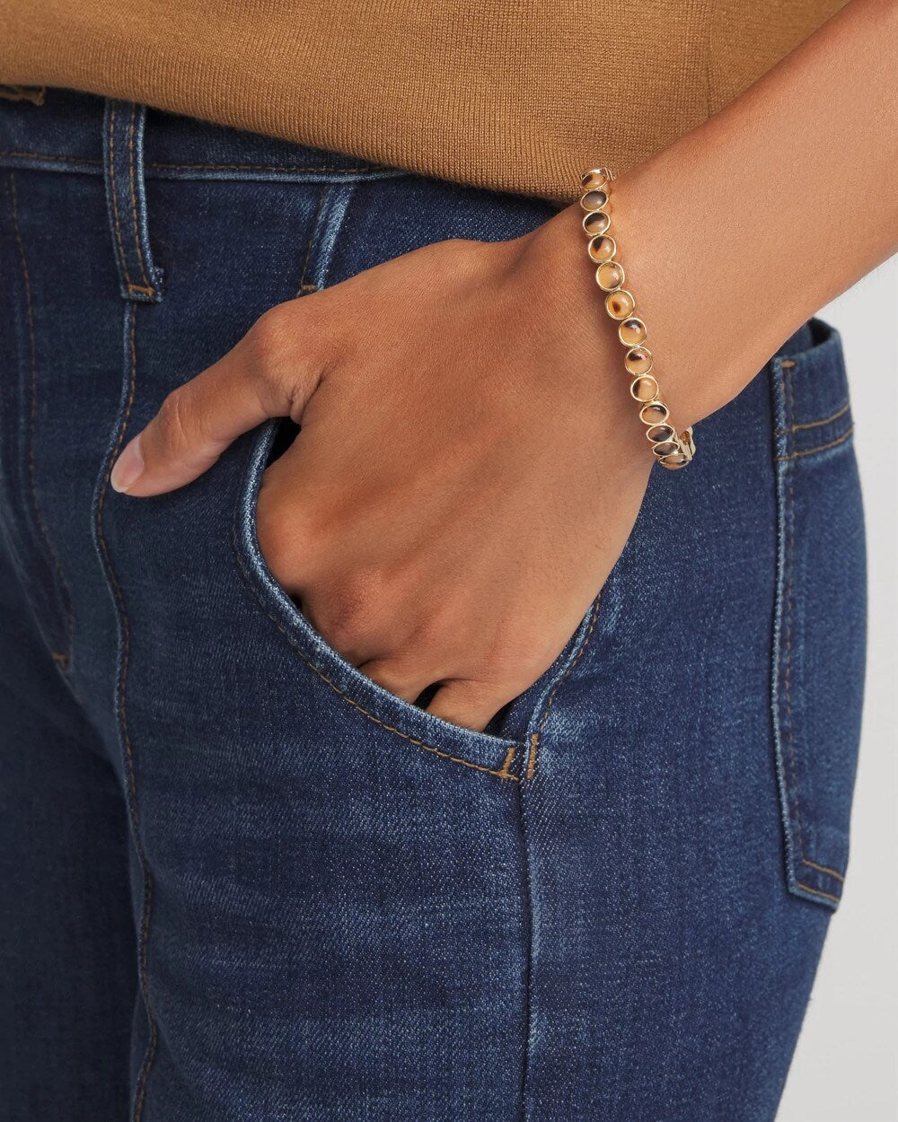 Chico's Tortoise Goldtone Round Stretch Bracelet