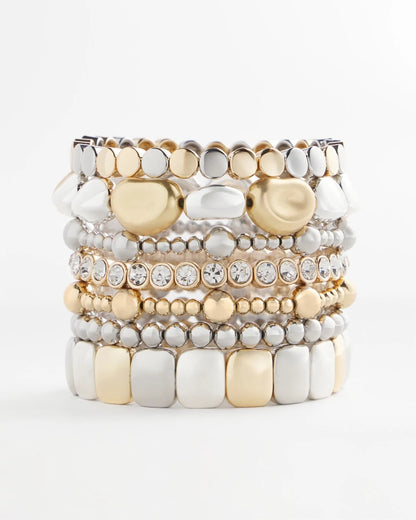 Chico's Gold & Silver Tone Beaded Stretch Bracelet
