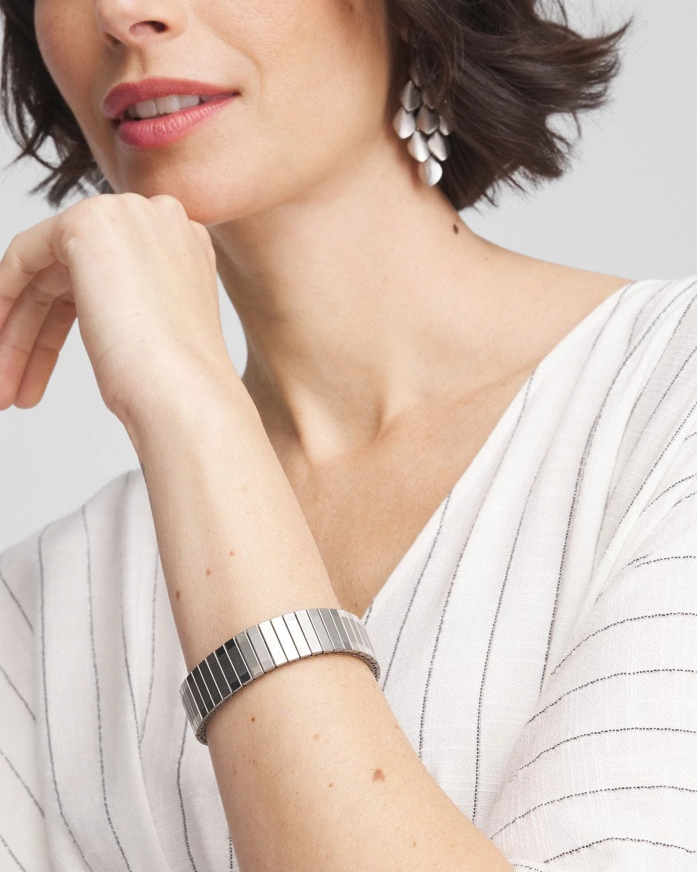 Chico's Silver Tone Stretch Watchband Bracelet