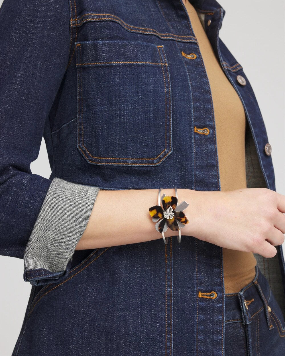 Chico's Tortoise Floral Hinge Bracelet
