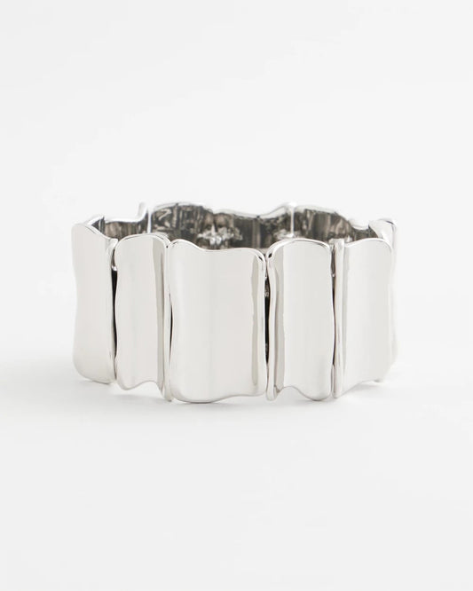 Chico's Silvertone Wave Stretch Cuff Bracelet