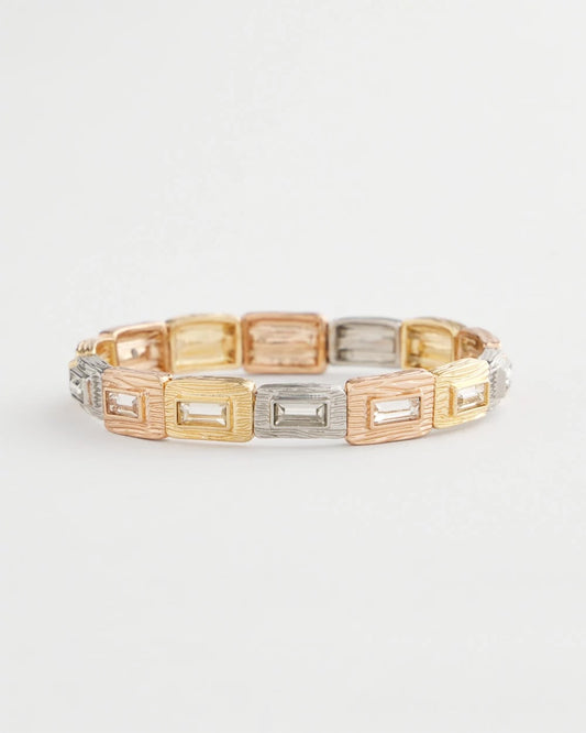 Chico's Tri-Tone Rectangle Stretch Bracelet