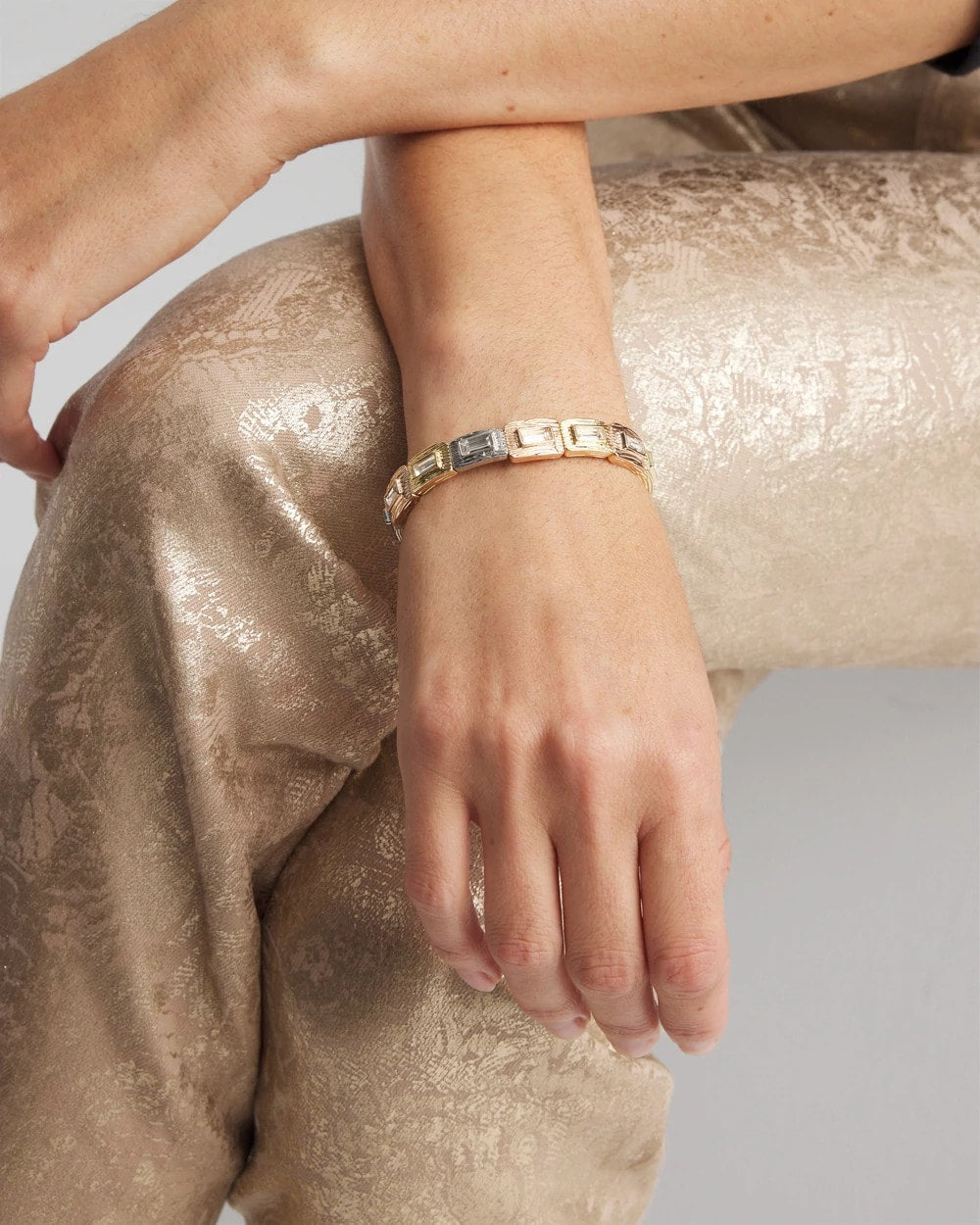 Chico's Tri-Tone Rectangle Stretch Bracelet