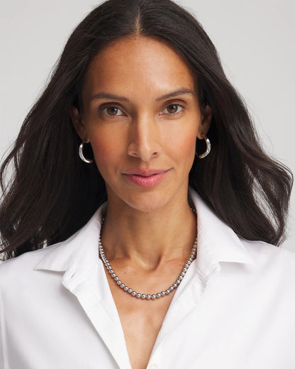 Chico's Silvertone Beaded Necklace