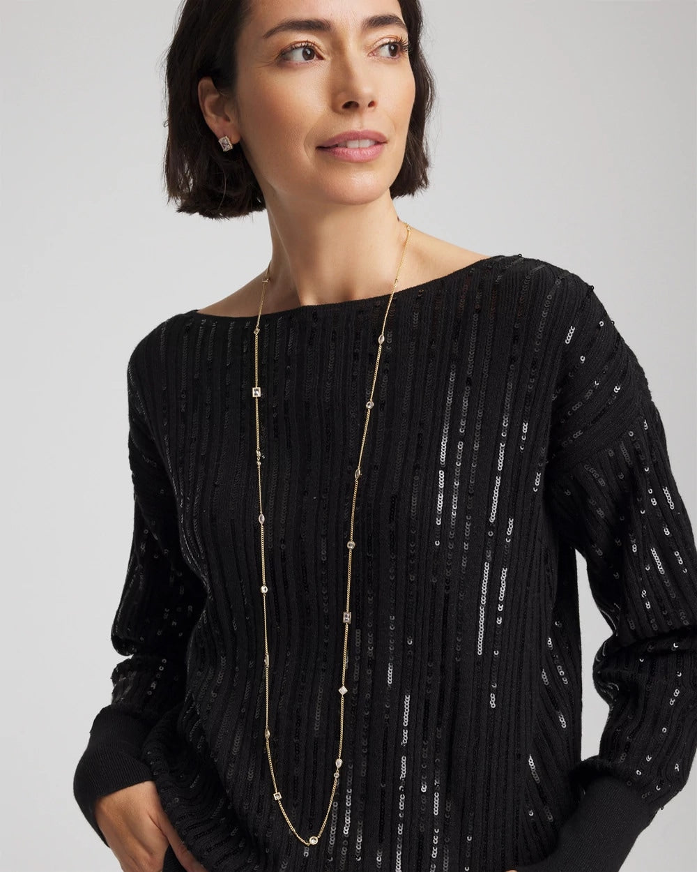 Chico's Fine Crystal Long Chain Necklace