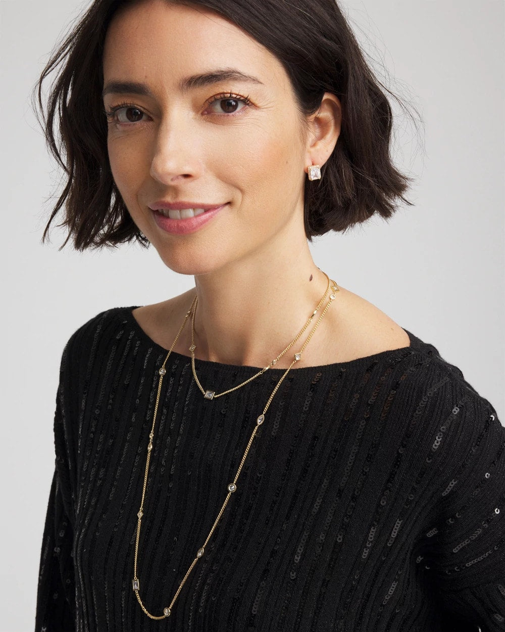 Chico's Fine Crystal Long Chain Necklace