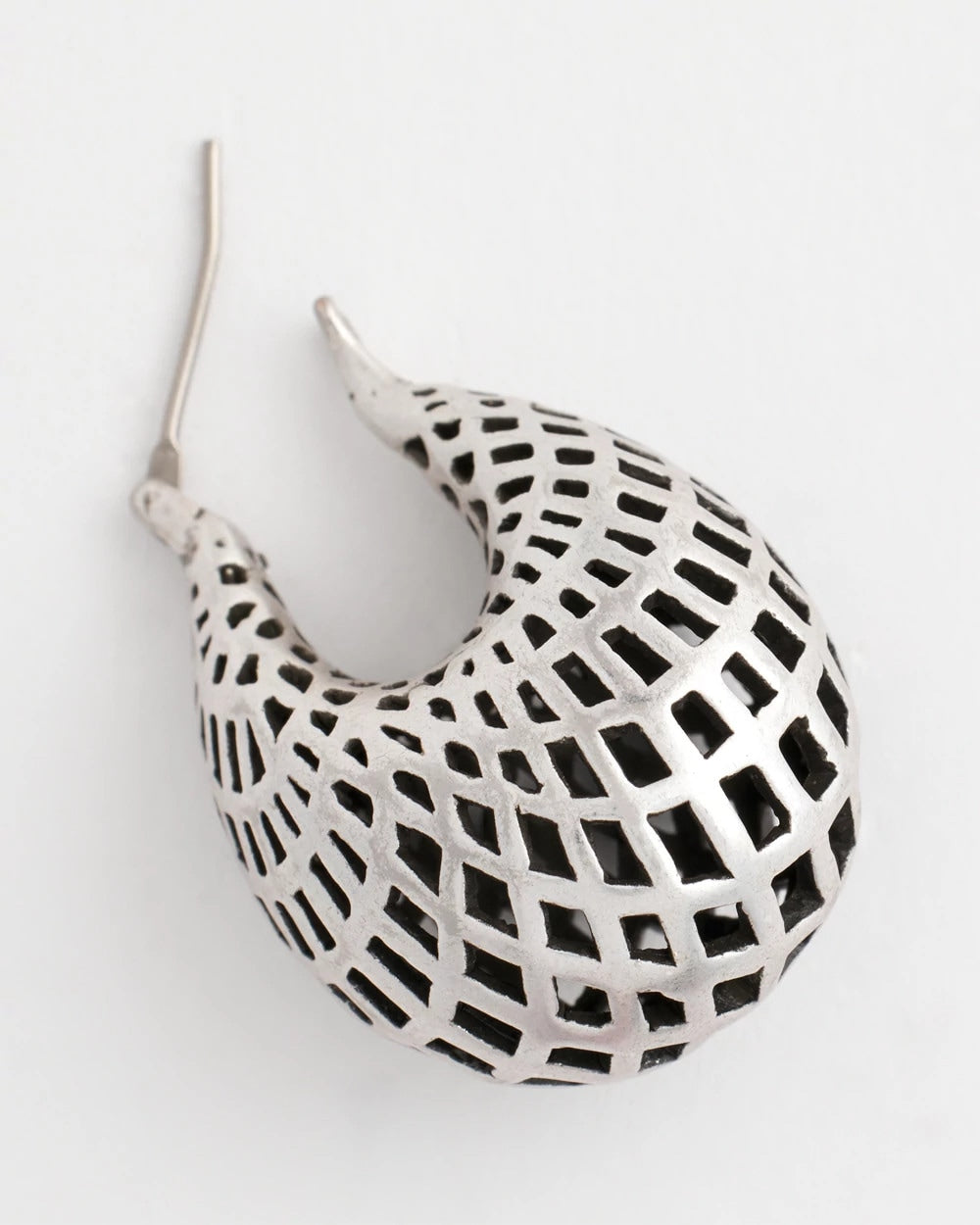 Chico's Silver Lattice Puff Hoop Earrings