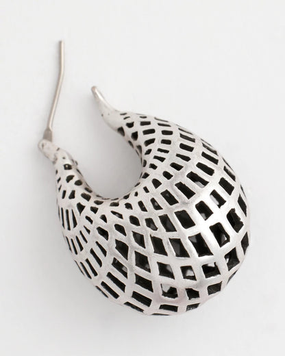 Chico's Silver Lattice Puff Hoop Earrings