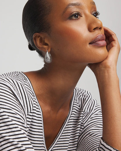 Chico's Silver Lattice Puff Hoop Earrings