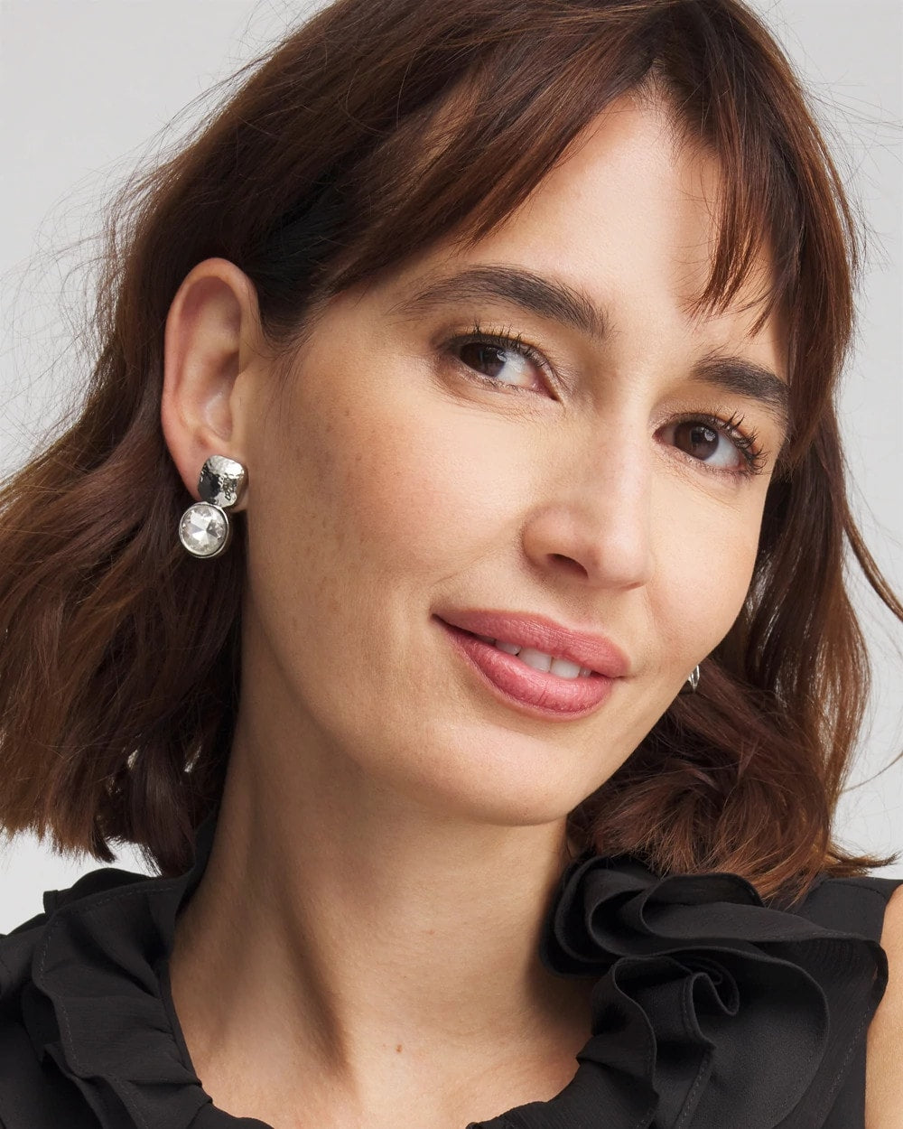 Chico's No Droop™ Silver Tone Crystal Clip-On Earrings