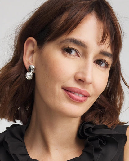 Chico's No Droop™ Silver Tone Crystal Clip-On Earrings