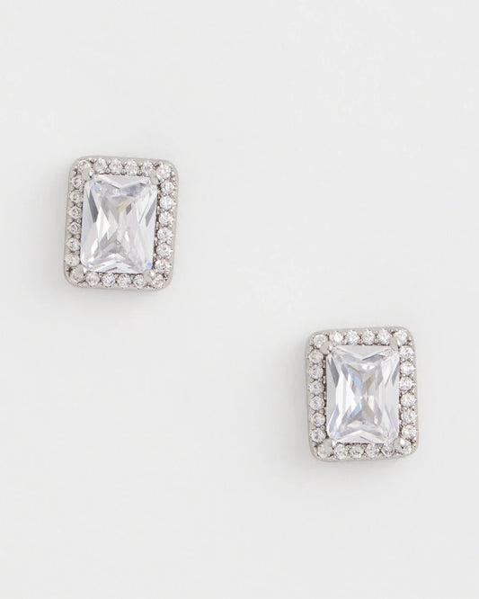 Chico's Silver Emerald Cut Stud Earrings