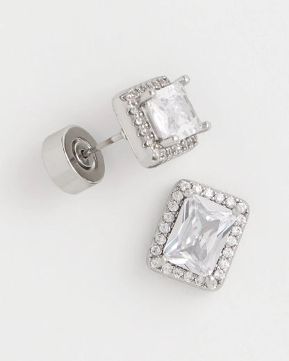 Chico's Silver Emerald Cut Stud Earrings
