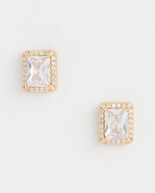 Chico's Gold Emerald Cut Stud Earrings