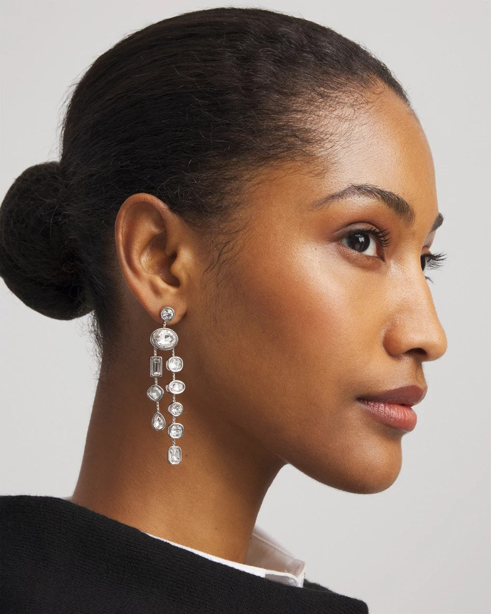 Chico's Bezel Set Linear Silvertone Earrings