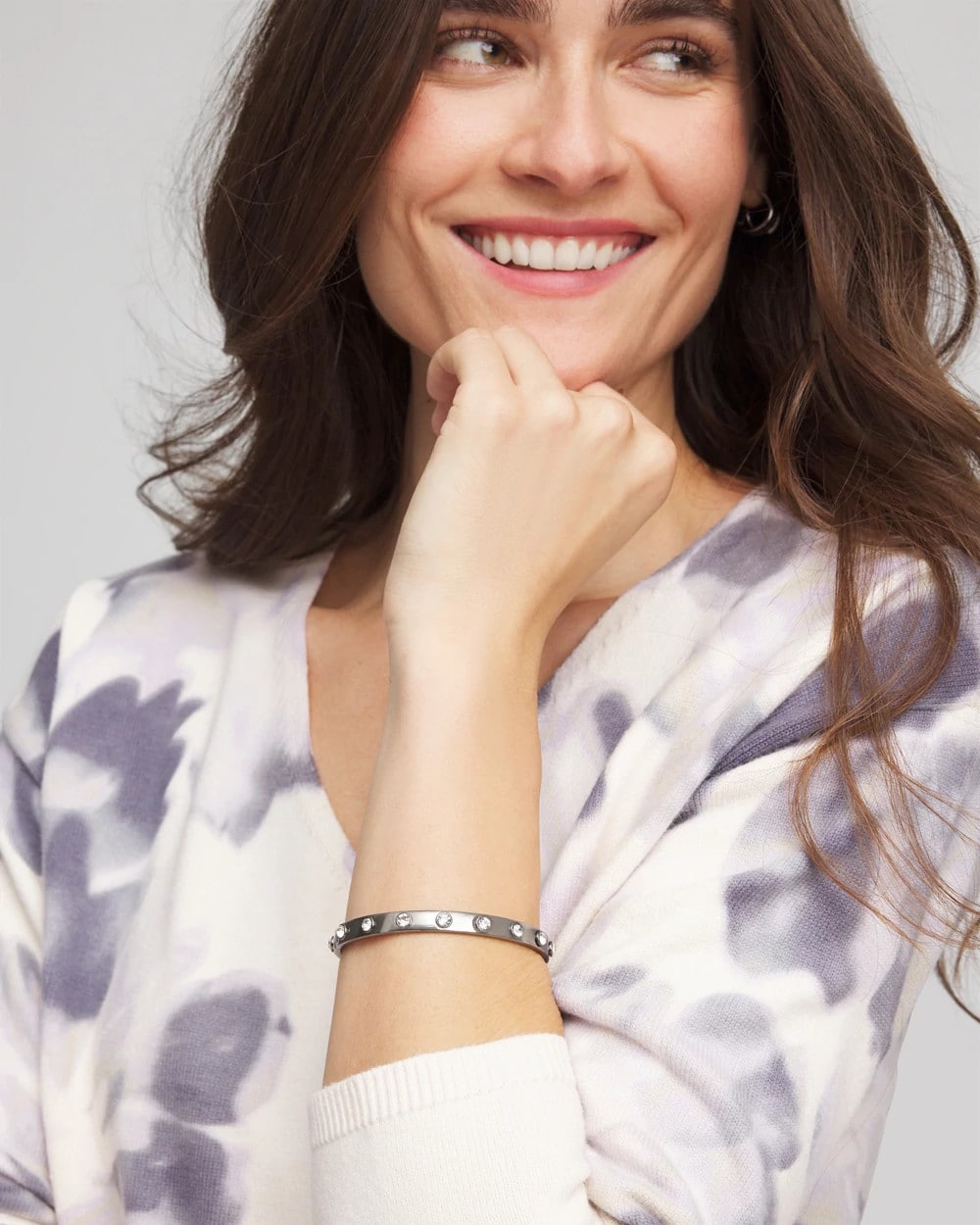 Chico's Hematite Rhinestone Tone Bangle