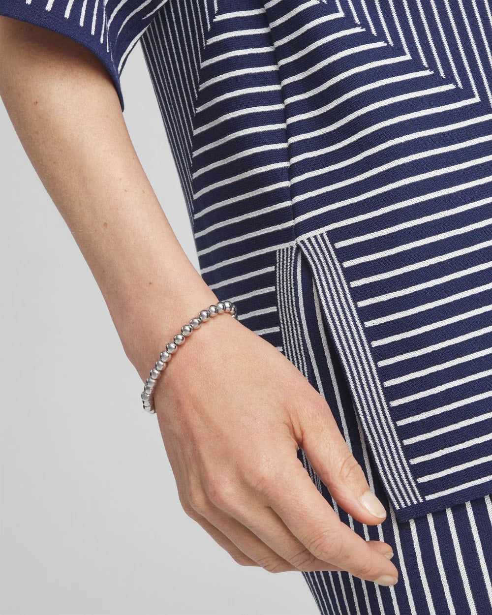 Chico's Small Beaded Silver Tone Stretch Bracelet