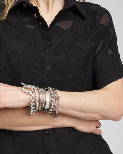 Chico's Small Beaded Silver Tone Stretch Bracelet