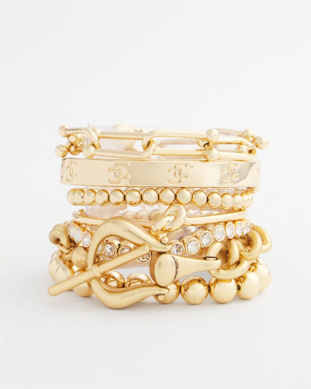 Chico's Small Beaded Gold Tone Stretch Bracelet