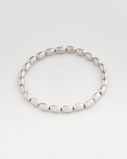 Chico's Silvertone Oval Beaded Stretch Bracelet