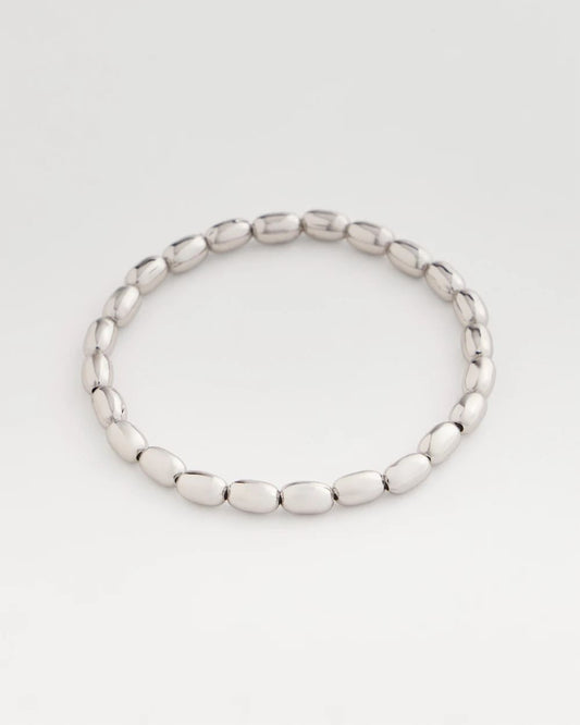 Chico's Silvertone Oval Beaded Stretch Bracelet