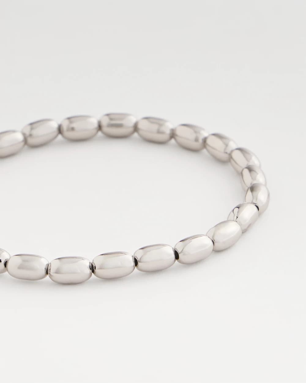 Chico's Silvertone Oval Beaded Stretch Bracelet