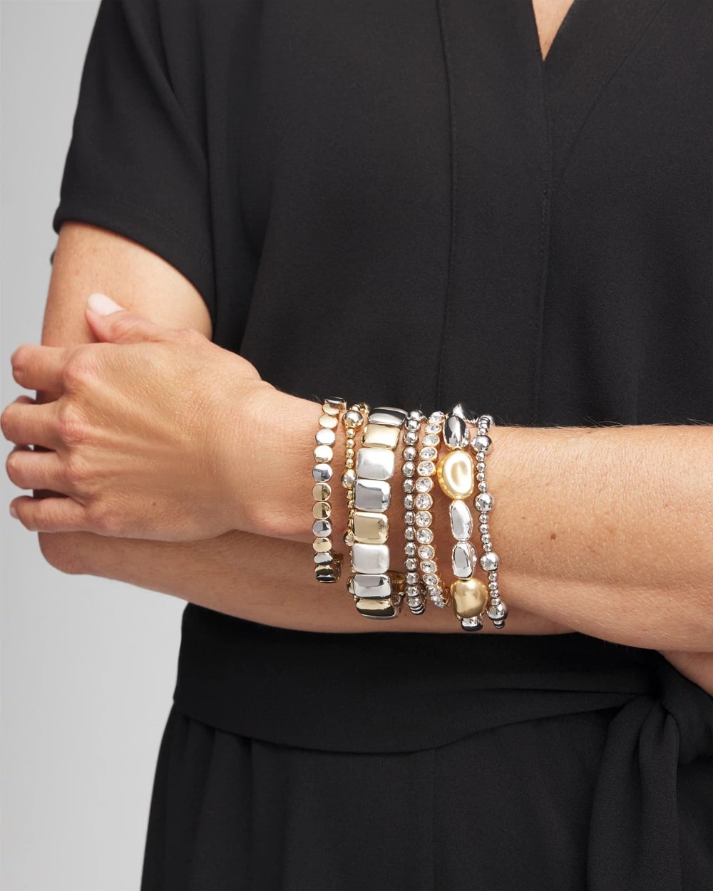 Chico's Silver & Gold Tone Round Stretch Bracelet
