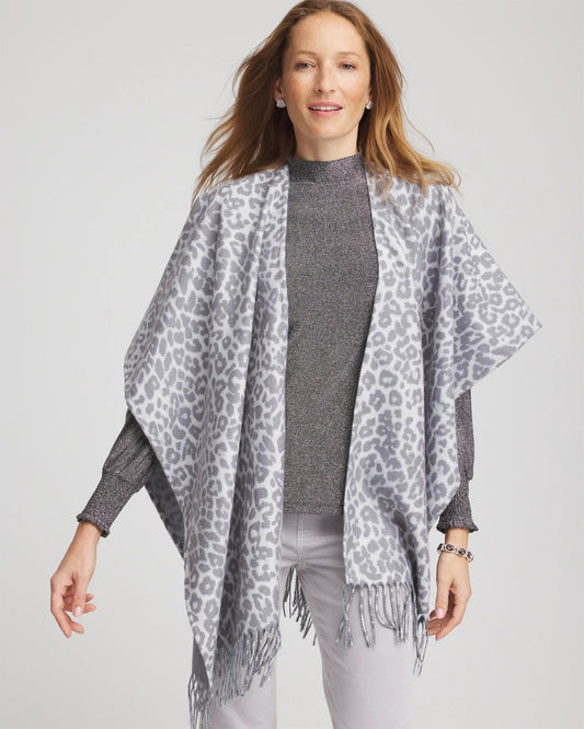 Chico's Reversible Animal Print Fringe Ruana
