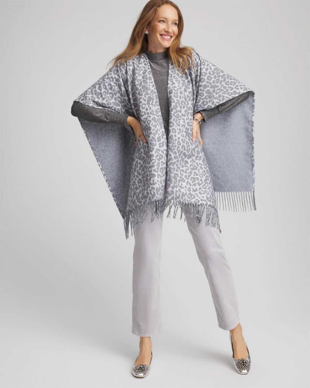 Chico's Reversible Animal Print Fringe Ruana