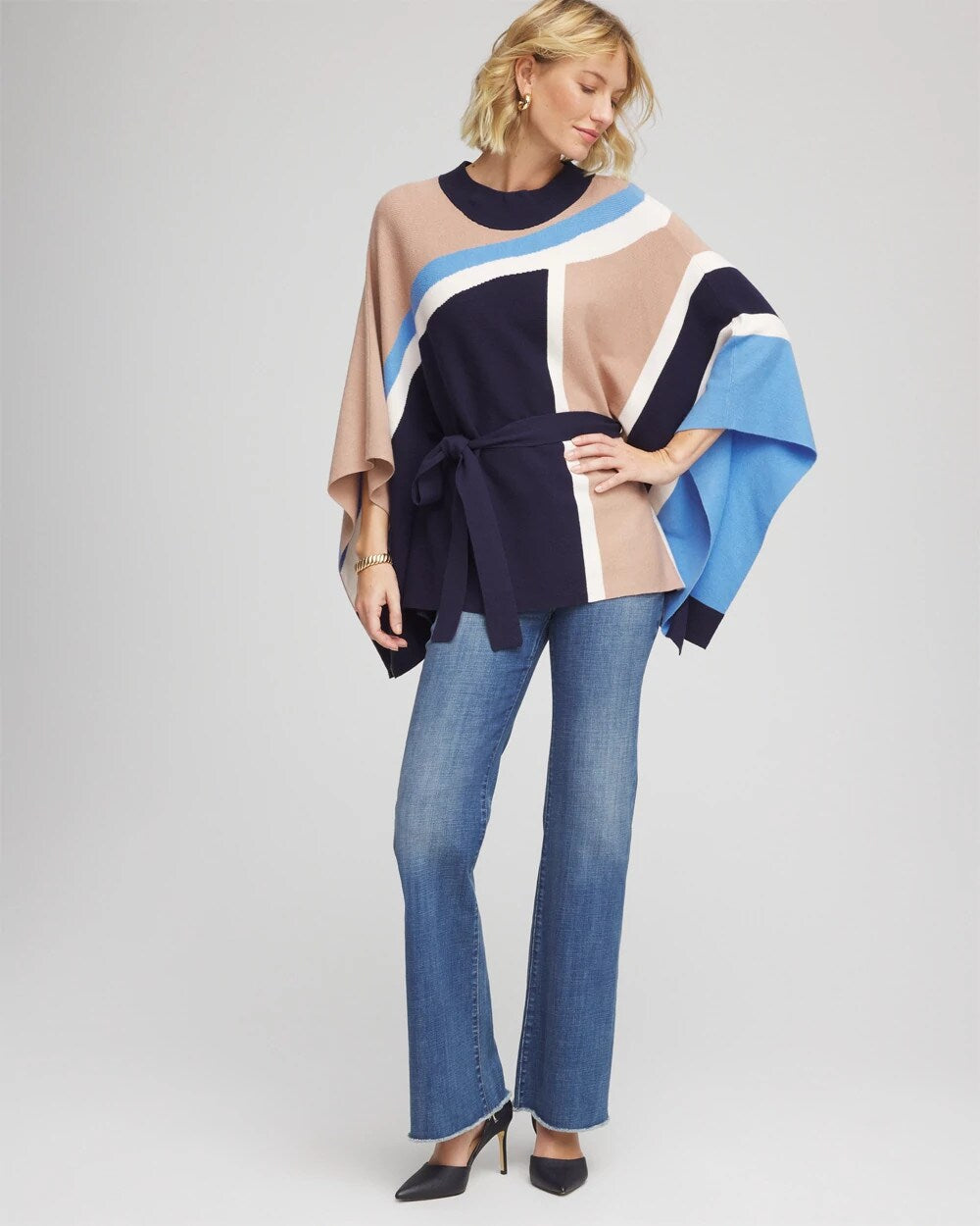 Chico's Belted Colorblock Poncho