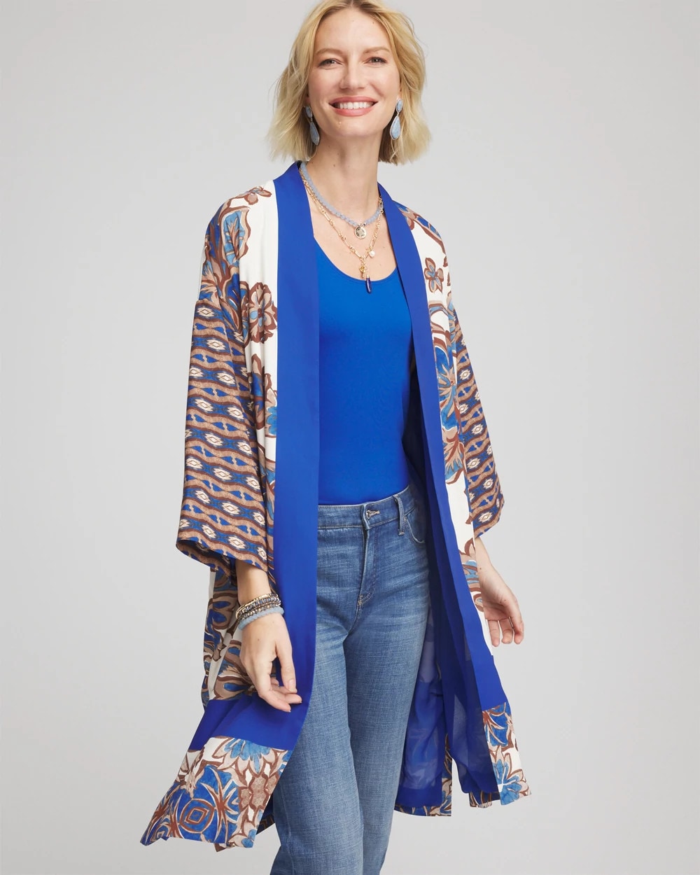 Chico's Crepe Long Printed Kimono