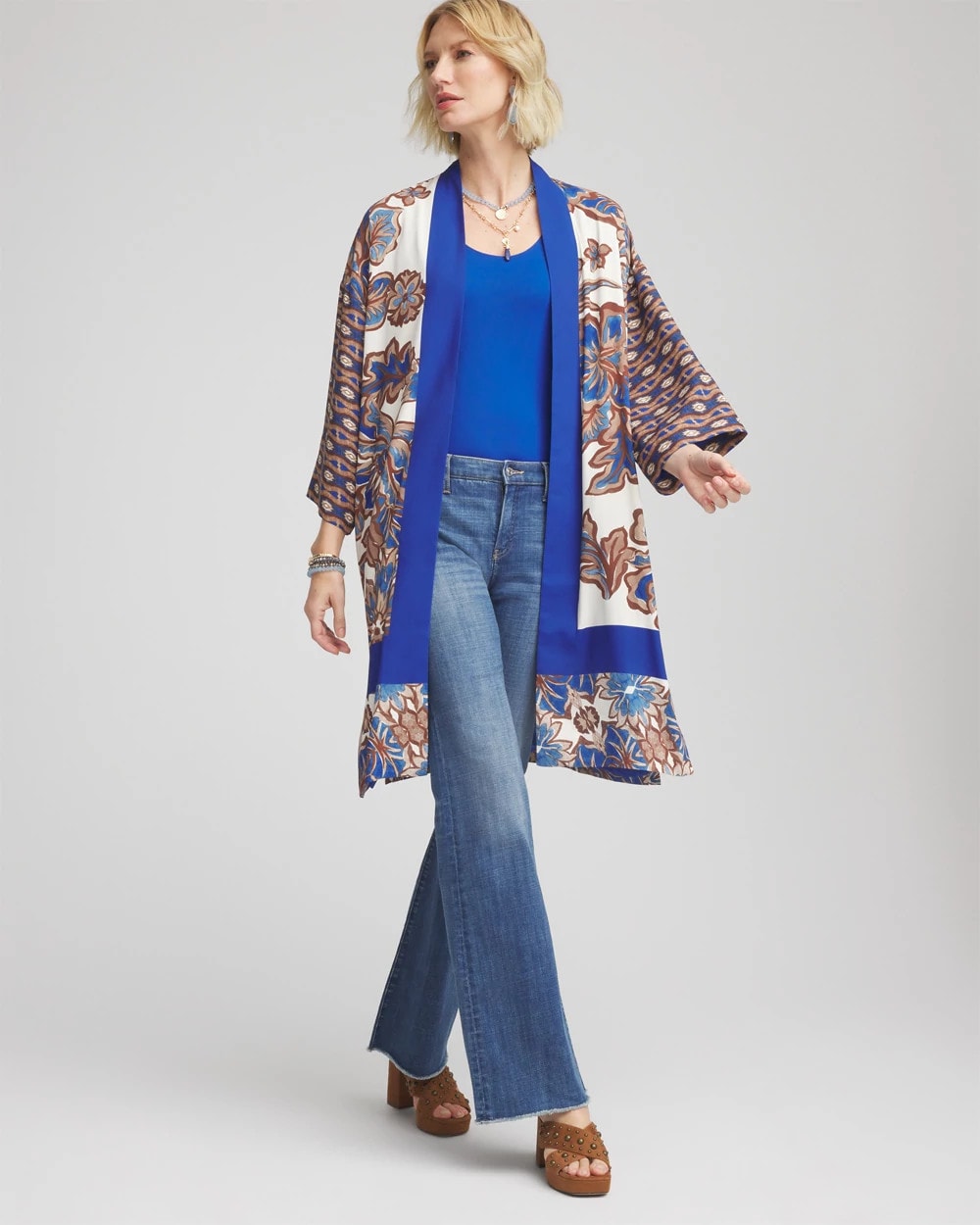 Chico's Crepe Long Printed Kimono