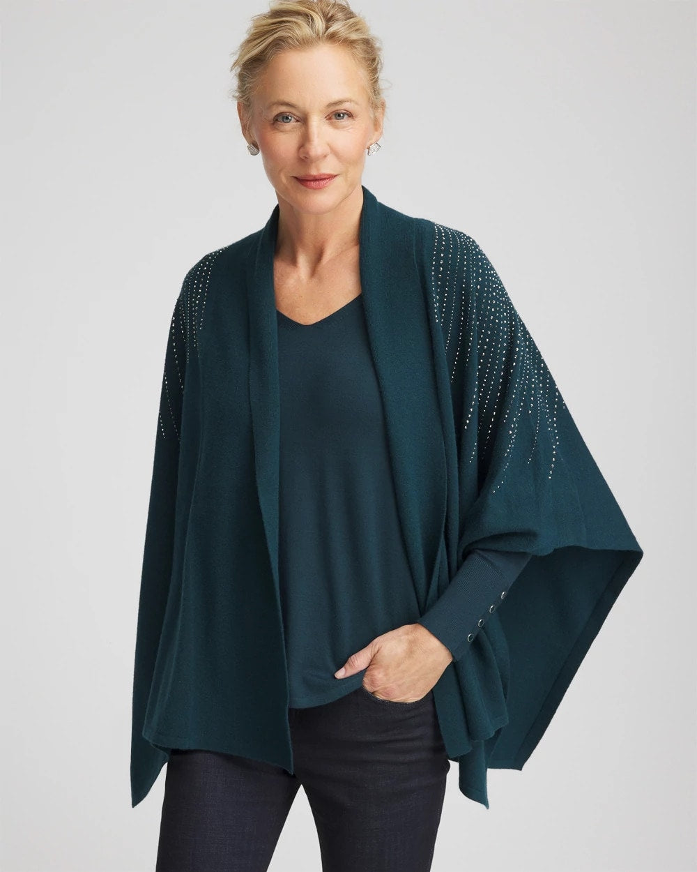 Chico's Embellished Shawl Collar Ruana
