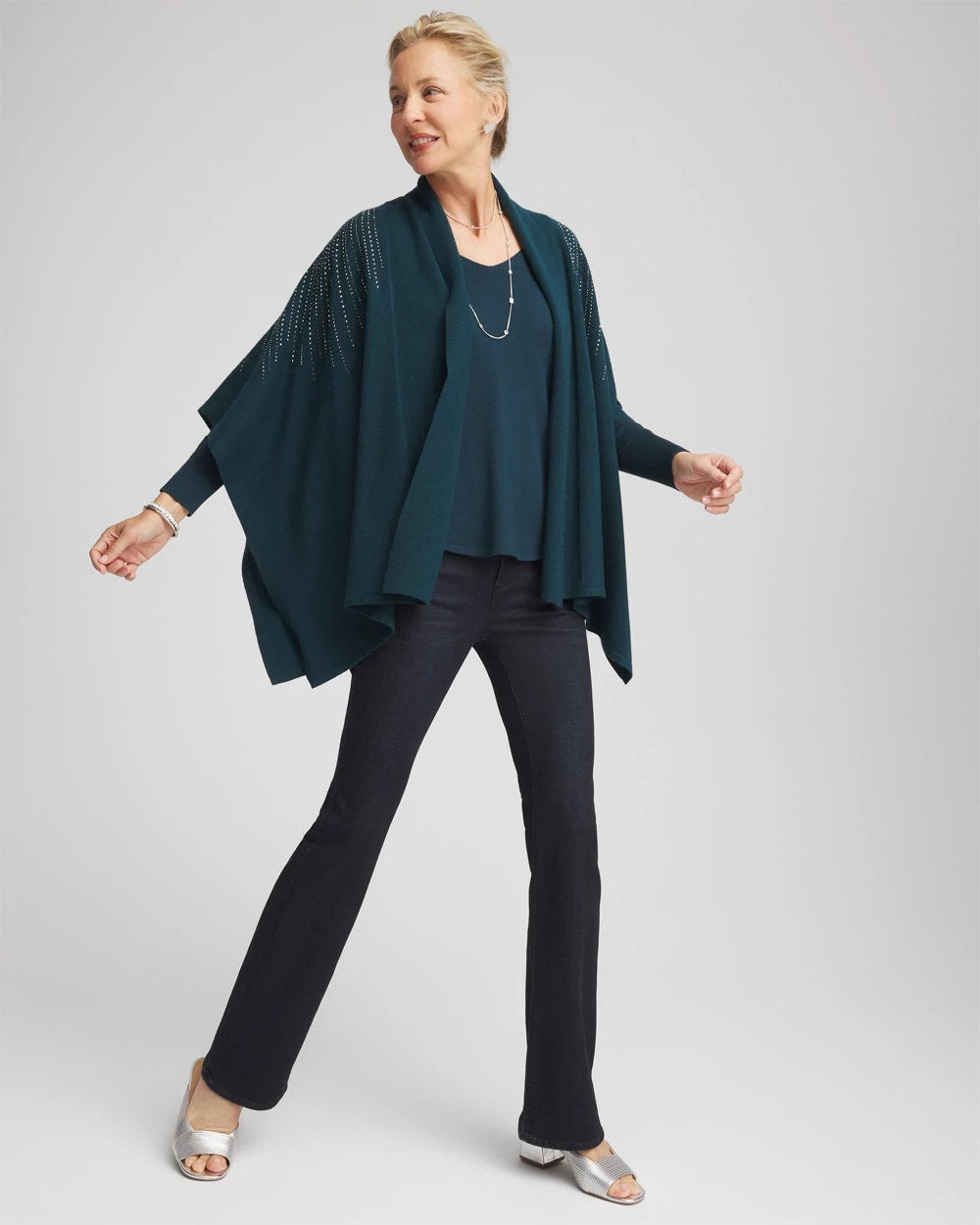 Chico's Embellished Shawl Collar Ruana