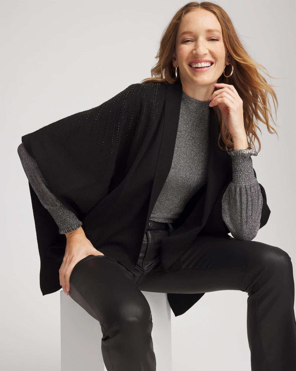 Chico's Embellished Shawl Collar Ruana