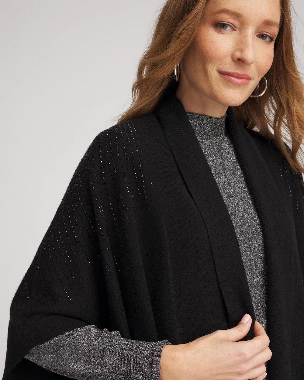 Chico's Embellished Shawl Collar Ruana