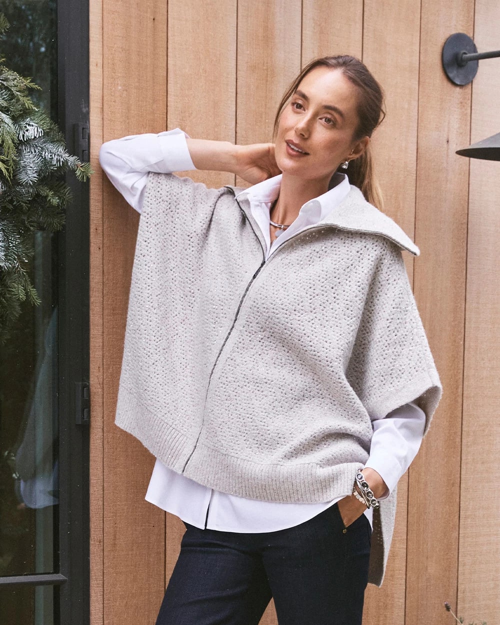 Chico's Zip-Front Collared Ruana