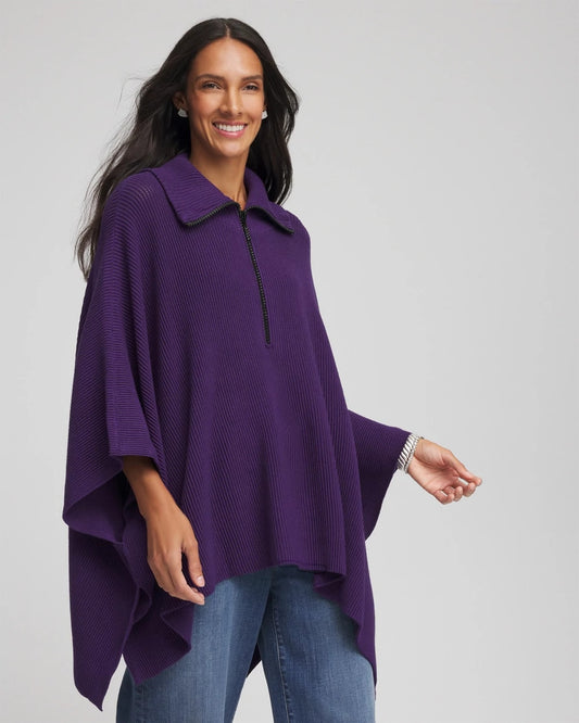 Chico's Rhinestone Zip-Collar Sweater Poncho