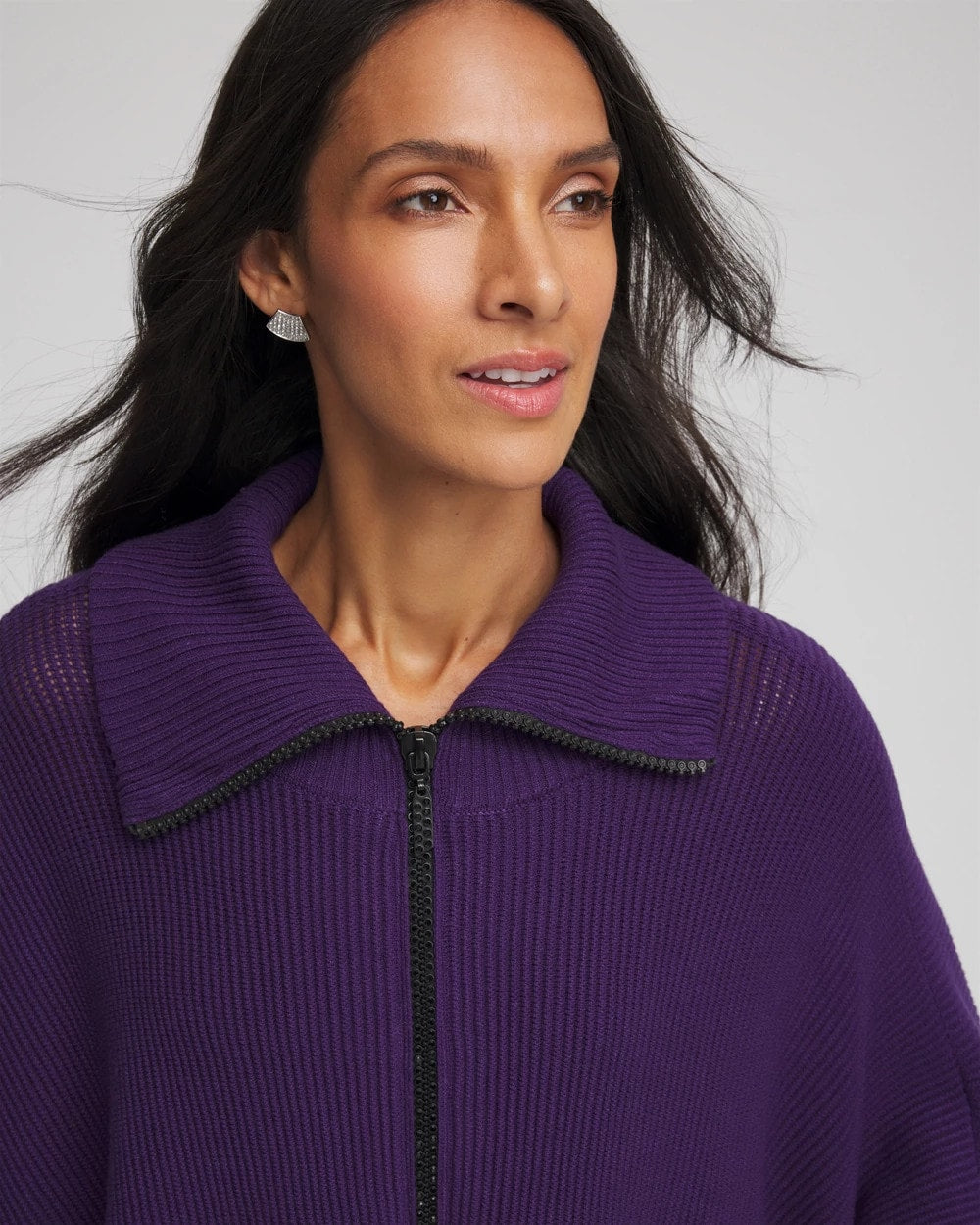 Chico's Rhinestone Zip-Collar Sweater Poncho