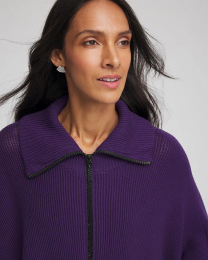 Chico's Rhinestone Zip-Collar Sweater Poncho