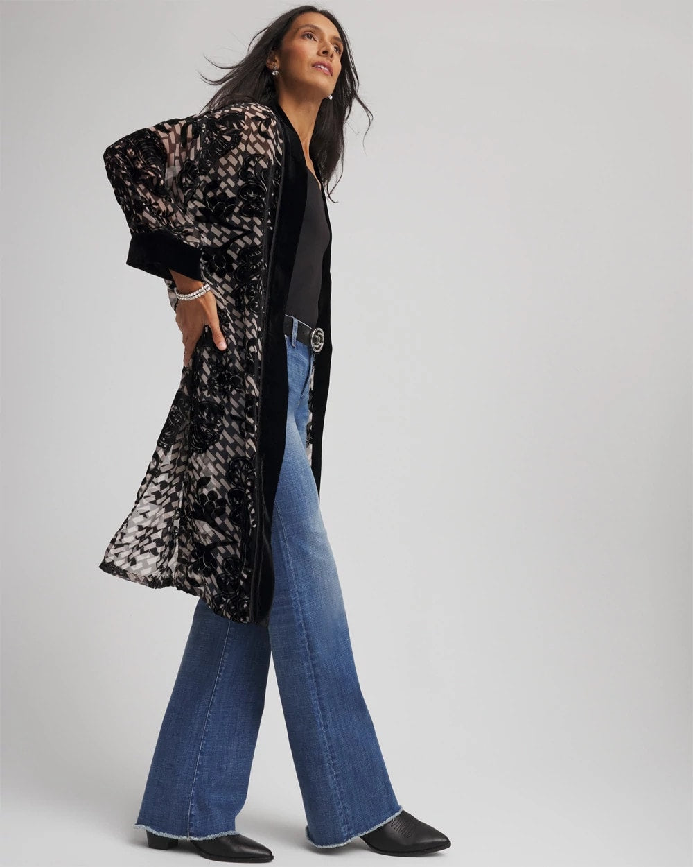 Chico's Art Deco Burnout Kimono