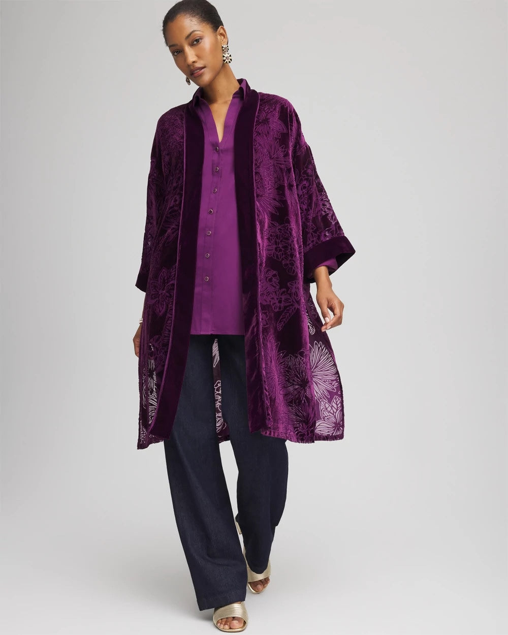 Chico's Floral Burnout Kimono