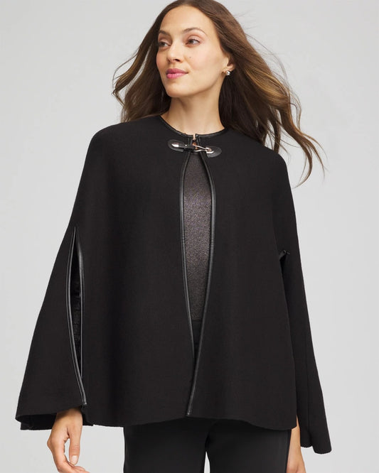 Chico's Faux Leather Trim Cape