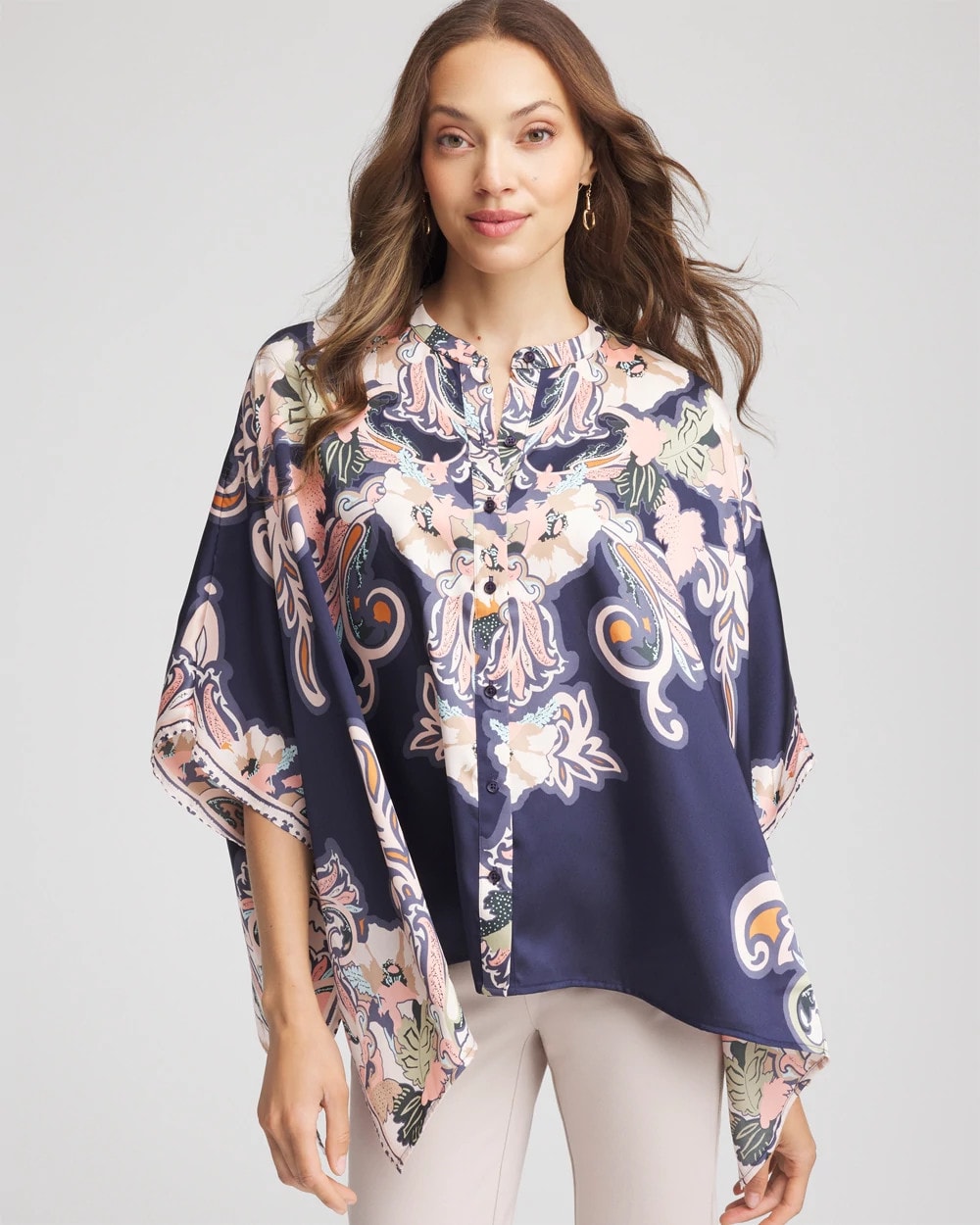 Chico's Collarless Floral-Paisley Poncho