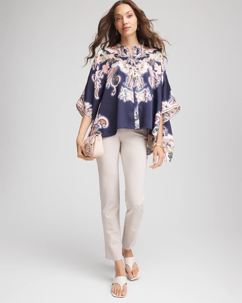 Chico's Collarless Floral-Paisley Poncho