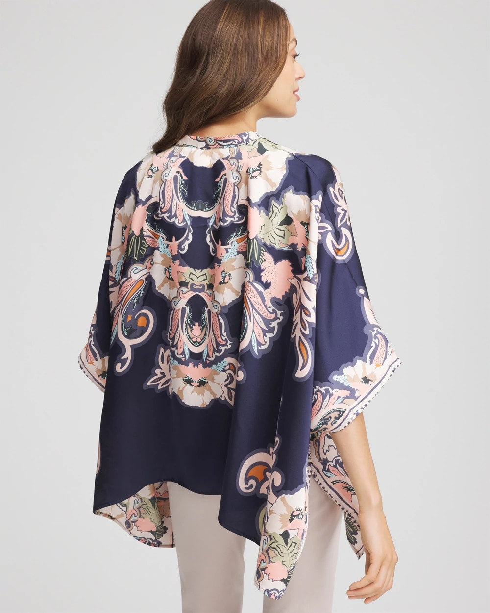 Chico's Collarless Floral-Paisley Poncho