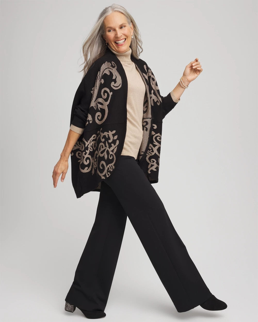 Chico's Ottoman Jacquard Cocoon Cardigan